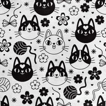 Royal Samt Stoff Polyester Zum Nähen - Motiv schwarze und weiße Katzen