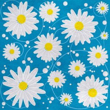Royal Samt Stoff Polyester Zum Nähen - Motiv Gänseblümchen auf blauem