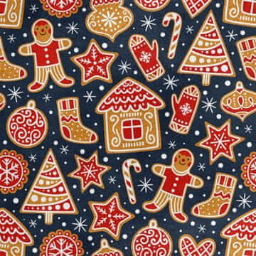 Royal Samt Stoff Polyester Zum Nähen - Motiv Weihnachtslebkuchen