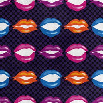 Royal Samt Stoff Polyester Zum Nähen - Motiv Lippen und lila Punkte
