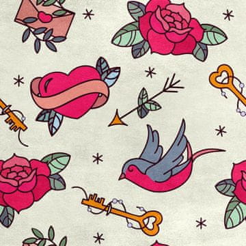 Royal Samt Stoff Polyester Zum Nähen - Motiv Vögel Herzen