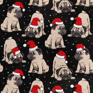 Royal Samt Stoff Polyester Zum Nähen - Motiv Möpse in Weihnachtsmütze