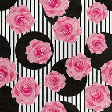 Royal Samt Stoff Polyester Zum Nähen - Motiv Rosen und Kreise auf Streifen