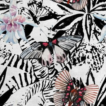 Royal Samt Stoff Polyester Zum Nähen - Motiv Schmetterling und Orchidee