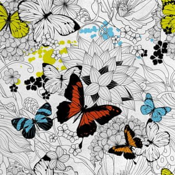 Royal Samt Stoff Polyester Zum Nähen - Motiv Schmetterlinge mit Blumen