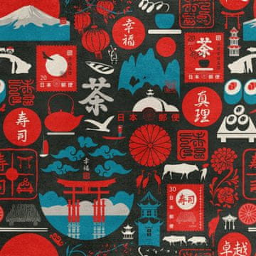 Royal Samt Stoff Polyester Zum Nähen - Motiv Japan