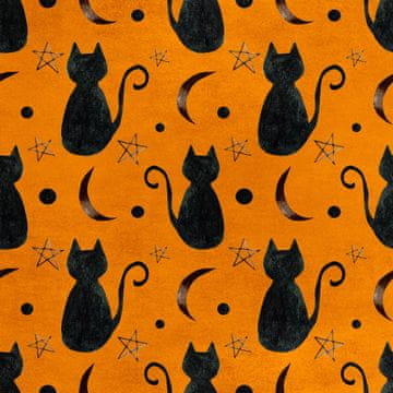 Royal Samt Stoff Polyester Zum Nähen - Motiv schwarze Katze auf einem orangefarbenen