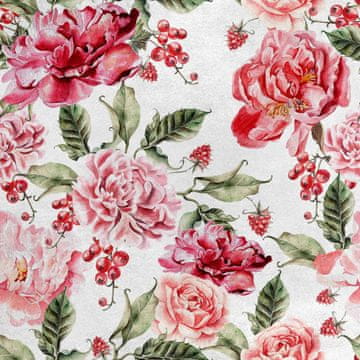 Royal Samt Stoff Polyester Zum Nähen - Motiv Rosen und Johannisbeeren
