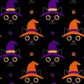 Royal Samt Stoff Polyester Zum Nähen - Motiv schwarze Katzen in einem Hut