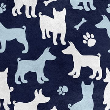 Royal Samt Stoff Polyester Zum Nähen - Motiv Silhouette eines Hundes auf Marineblau