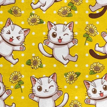 Royal Samt Stoff Polyester Zum Nähen - Motiv Kätzchen Sonnenblumen