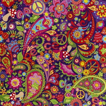 Royal Samt Stoff Polyester Zum Nähen - Motiv Hippie-Blumen