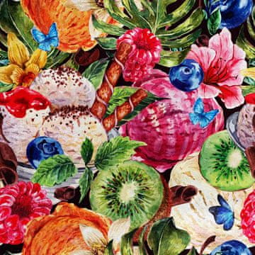 Royal Samt Stoff Polyester Zum Nähen - Motiv Eisdessert mit Früchten