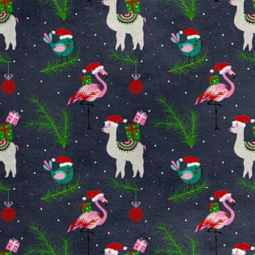Royal Samt Stoff Polyester Zum Nähen - Motiv Flamingo und Lama mit Geschenken