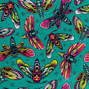 Royal Samt Stoff Polyester Zum Nähen - Motiv Motten mit Totenköpfen