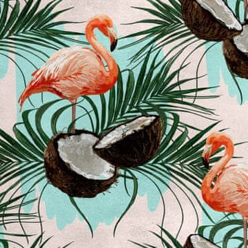 Royal Samt Stoff Polyester Zum Nähen - Motiv Flamingo und Kokosnuss