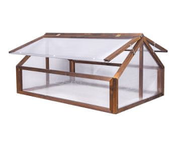 EE vrtni hladni okvir - 120 x 80 x 60 cm, mini drveni staklenik za vrt, poklopac se otvara prema gredici, poklopac za povišenu gredicu - za začinsko bilje, povrće, cvijeće - drvo tamno ružino drvo