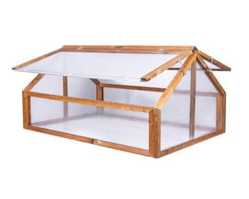 EE vrtni hladni okvir - 120 x 80 x 60 cm, mini drveni staklenik za vrt, otvor poklopca prema gredici, pokrov za povišenu gredicu - za začinsko bilje, povrće, cvijeće - drvo, boja palisandra