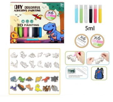 FED 3D DIY KOMPLET ZA BOJANJE DINOSAURA 6 BOJA + PRIVJESCI