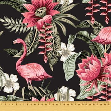 VANJSKI DEKOSTOFFE OXFORD - Motiv rosa flamingo auf schwarzem