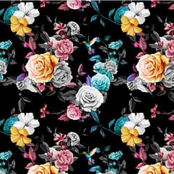 VANJSKI DEKOSTOFFE OXFORD mit Motiv Rosen auf schwarzem I DR008
