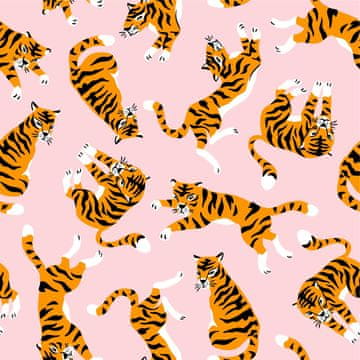VANJSKI DEKOSTOFFE OXFORD - Motiv Tiger auf einem rosa I DR087