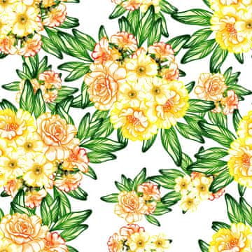 VANJSKI DEKOSTOFFE OXFORD - Motiv gelbe Blumensträuße auf weißem I DR192