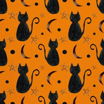 OUTDOOR DEKOSTOFFE OXFORD - Motiv schwarze Katze auf einem orangefarbenen