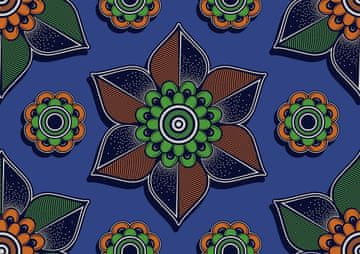 VANJSKI DEKOSTOFFE OXFORD - Motiv geometrisches Muster von Blumen auf blauem I DR246