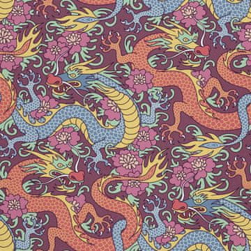 VANJSKI DEKOSTOFFE OXFORD - Motiv Drachen in Blumen