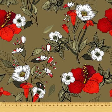 VANJSKI DEKOSTOFFE OXFORD - Motiv rote Mohnblumen auf braunem I DR055