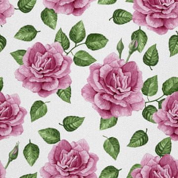 VANJSKI DEKOSTOFFE OXFORD - Motiv rosa Rosen und grüne Blätter