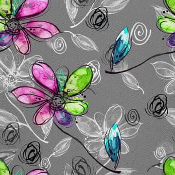 VANJSKI DEKOSTOFFE OXFORD - Motiv Blumen auf grauem