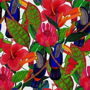 VANJSKI DEKOSTOFFE OXFORD - Motiv gemalte Blumen und Tukane