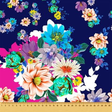 VANJSKI DEKOSTOFFE OXFORD - Motiv Bunte Blumen auf marineblauem I DR052
