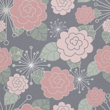 VANJSKI DEKOSTOFFE OXFORD - Motiv rosa Bluten auf grauem Hintergrund