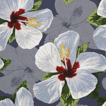 VANJSKI DEKOSTOFFE OXFORD - Motiv weiße Hibiskusblüten