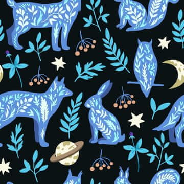 VANJSKI DEKOSTOFFE OXFORD - Motiv Waldtiere auf schwarzem I DR127
