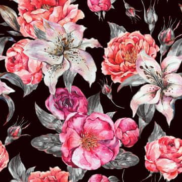 VANJSKI DEKOSTOFFE OXFORD - Motiv Lilien Pfingstrosen Rosen I DR197