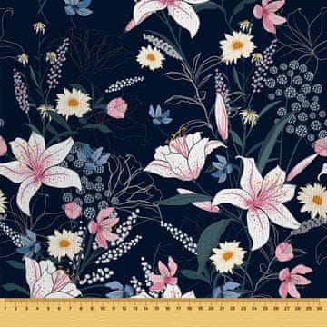VANJSKI DEKOSTOFFE OXFORD - Motiv Lilien auf marineblauem I DR062