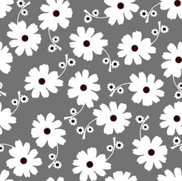 VANJSKI DEKOSTOFFE OXFORD - Motiv weiße Blumen auf grauem I DR128