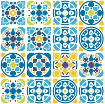 VANJSKI DEKOSTOFFE OXFORD - Motiv Portugiesisches blaues- gelbes Muster I DR284