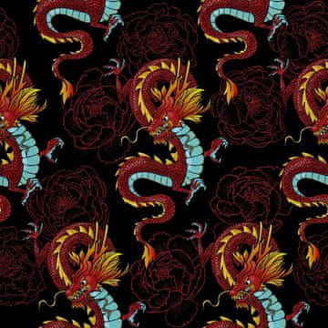 VANJSKI DEKOSTOFFE OXFORD - Motiv Chinesischer Drache und Pfingstrosen