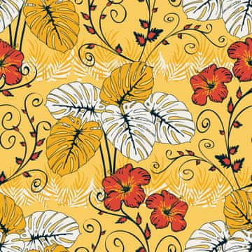 VANJSKI DEKOSTOFFE OXFORD - Motiv rote Blüten und orange-weiße Blätter I DR224