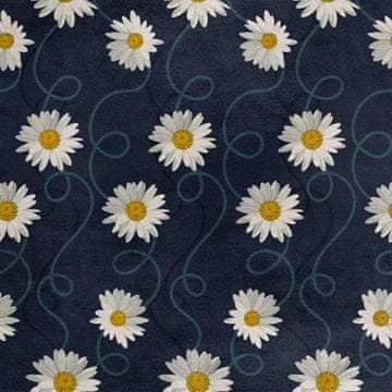 Royal Samt Stoff Polyester Zum Nähen - Motiv Gänseblümchen auf marineblauem