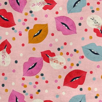 Royal Samt Stoff Polyester Zum Nähen - Motiv Lippen auf einem rosa