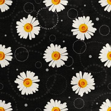Royal Samt Stoff Polyester Zum Nähen - Motiv Kamille auf schwarzem