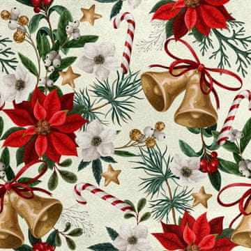 Royal Samt Stoff Polyester Zum Nähen - Motiv Weihnachtsglocken und Blumen