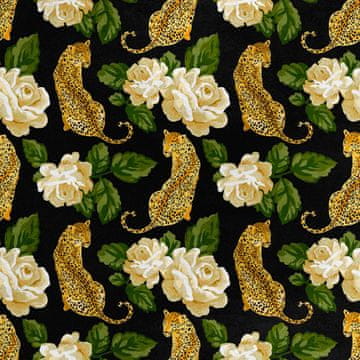 Royal Samt Stoff Polyester Zum Nähen - Motiv Leopard und Rosen