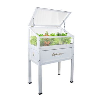 EE Mini Staklenik s Pokrovom za Balkon i Terasu 80x45x120 cm - Staklenik na drvenoj platformi, Podignuta drvena gredica, Hladni okvir s Pokrovom na visokim nogama, boja Bijela